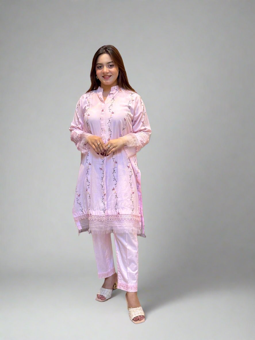 Printed Pink Malai Lawn Suit